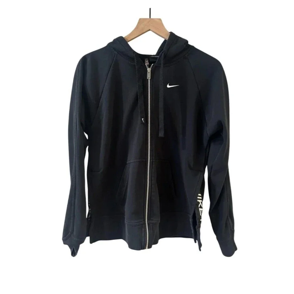 Nike Women's Black Full-Zip Hoodie With Logo Tape Vents